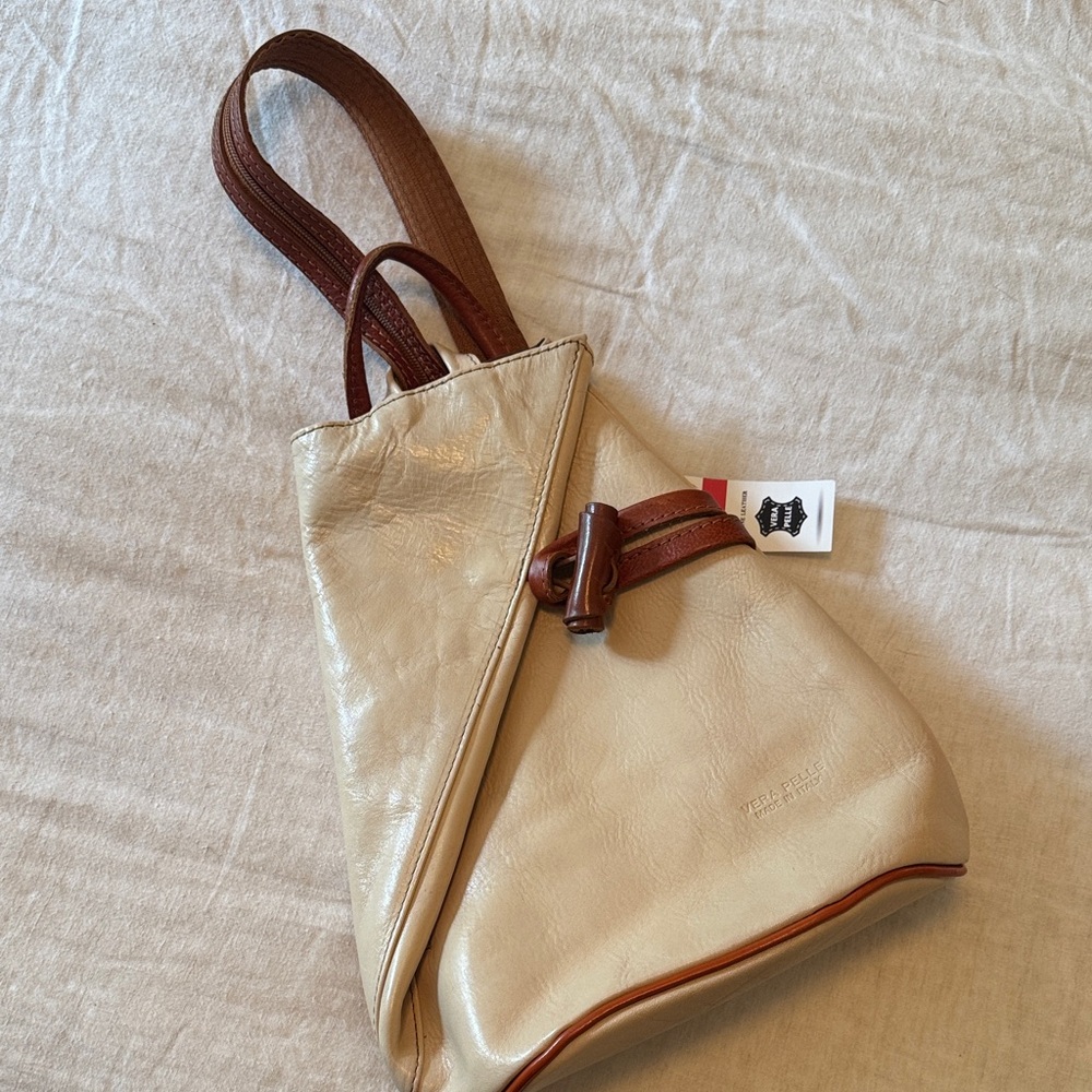 Beige and Brown Leather Women's Bag